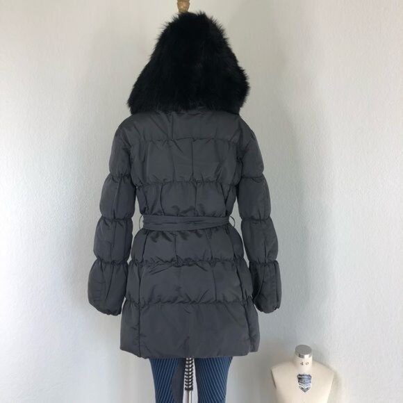 PRADA Down Puffer Belted Coat Raccoon Fur Hood Jacket - Picture 4 of 16
